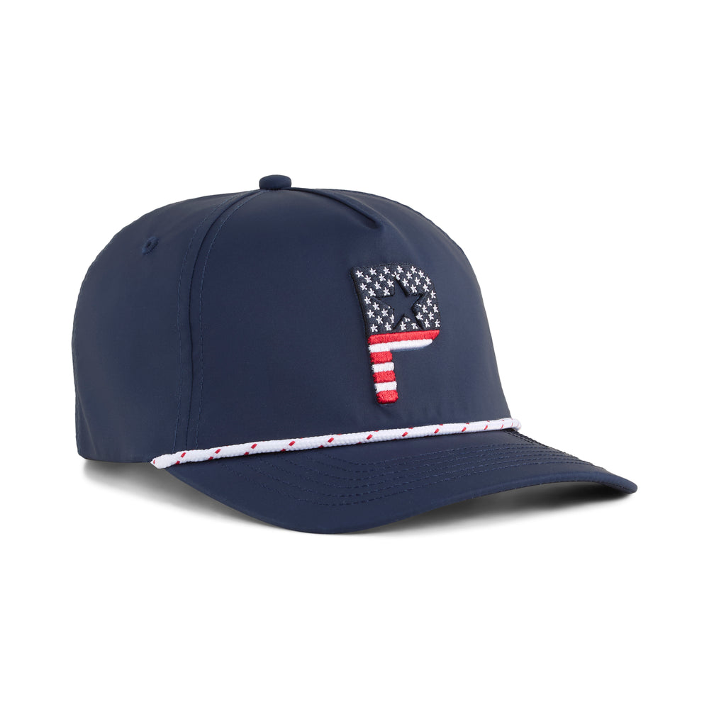 PUMA Golf Pars & Stripes 5-Panel Golf Cap Deep navy / white glow
